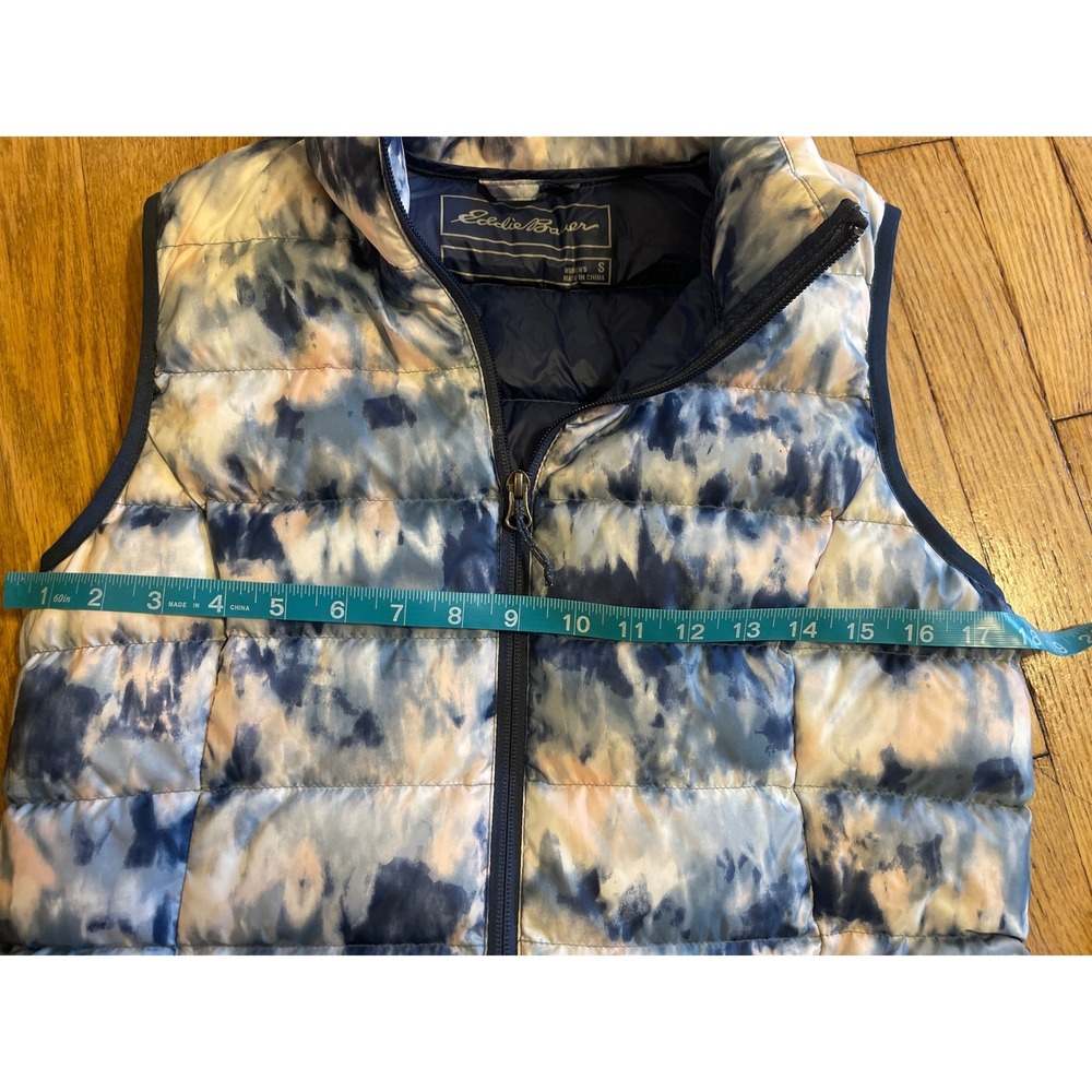 Eddie Bauer Down Waterfawl Feather Blend Blue Tie Dye Puffer Vest Full Zip EB650 - Picture 3 of 10